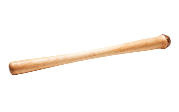 A wooden baseball bat lies on a white background, ready for action