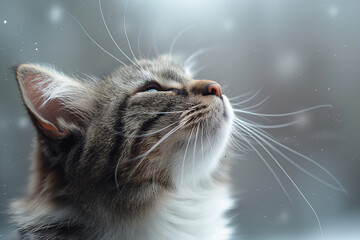 portrait of a tabby cat in winter