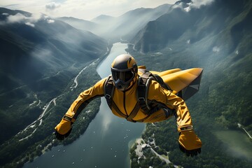 Skydiving. Men in parachute equipment. Skydiving sport. Extreme sport. - obrazy, fototapety, plakaty