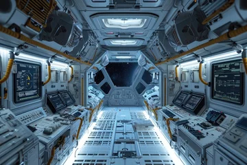 Foto op Canvas This photo showcases the interior of a space station, filled with a multitude of electronic devices and equipment, The interior of a spaceship powered by biofuel, AI Generated © Ifti Digital