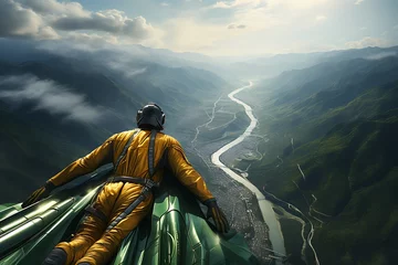 Foto op Plexiglas Skydiving. Men in parachute equipment. Skydiving sport. Extreme sport. © Creative