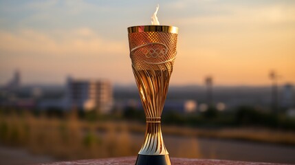 Illustration of a stylized burning olympic torch, symbol of the games and sports competition concept - obrazy, fototapety, plakaty