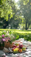 Showcase cheerful picnic scene with blanket, Picnic high quality AI generated image