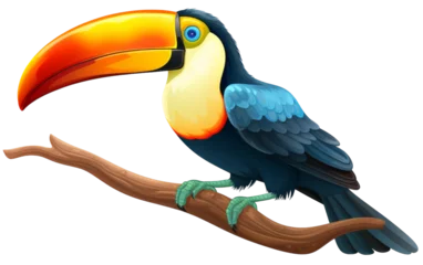 Foto op Canvas A colorful toucan with a vibrant plumage sits gracefully on a lush green branch © Naqash