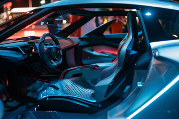 A close-up of the futuristic interior of an electric car