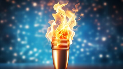 Stylized illustration of a burning olympic torch, symbol of the games, in a modern style