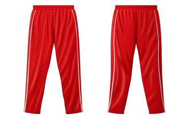 A vibrant pair of scarlet red pants adorned with elegant white stripes - obrazy, fototapety, plakaty