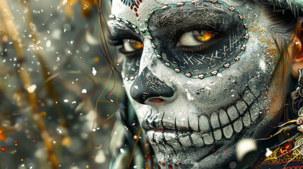 close up portrait of a person with a sword, El Dia de Muertos festival Day of the Dead festival
