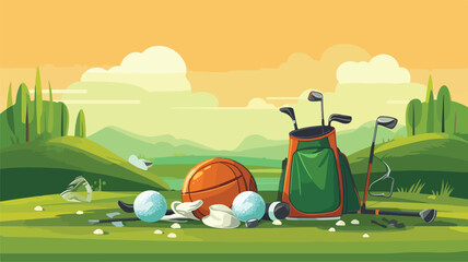 Background with golf items. Sport club illustration - obrazy, fototapety, plakaty