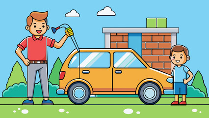 washing car man vector illustration
