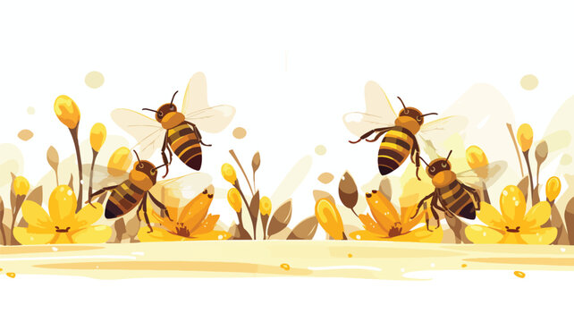 Background with honey bees. Image for food and agri