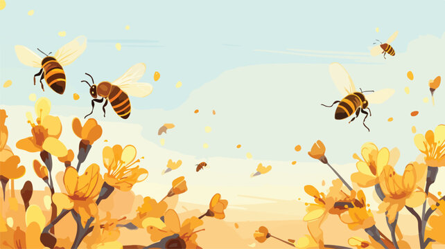 Background with honey bees. Image for food and agri