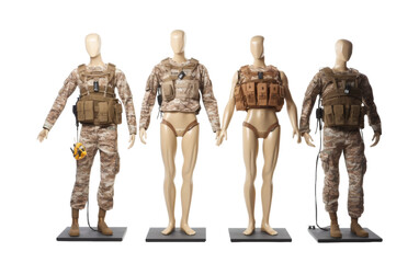 A group of mannequins don military uniforms, standing at attention in a display of uniformity and strength - obrazy, fototapety, plakaty