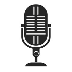 An illustrated vintage microphone with a stand, in monochrome, ideal for World Press Freedom Day promotional materials.