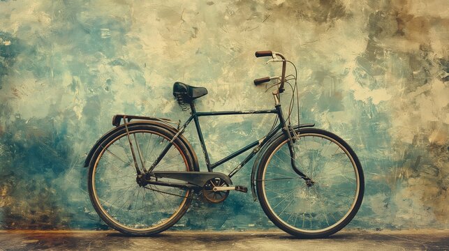 Classic bicycle leans on a weathered wall with artistic texture