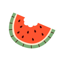Watermelon slice with seeds. Cartoon fresh vector watermelon. Isolated on white background. Flat food icon. Summer set. Organic natural food.