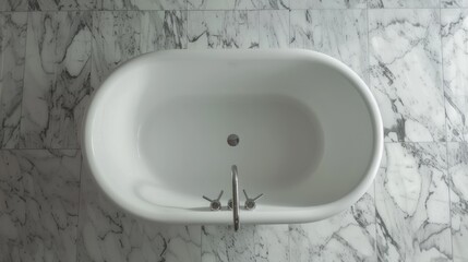 Minimalist Oval Bathtub with Floor-Mounted Faucet Top View