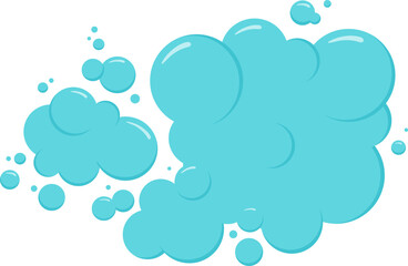 Cartoon foam, blue drop and cloud, soap bubble icon, water ball, bath shampoo suds. Wash, laundry, clean underwater isolated on white background. Soda, carbonated fun vector illustration