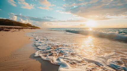 Beautiful beach with ocean waves in summer as a symbol for a tropical vacation
