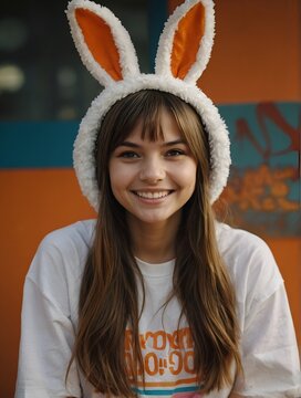 portrait of a girl wearing bunny band