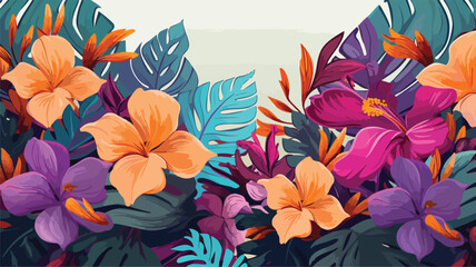Background with tropical flowers. Decorative exotic