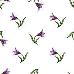 Botanical seamless pattern with Alpine Flora - Fairy’s Thimble flowers and leaves, illustration for textile print, wallpaper, wrapping paper, wattle, card, letter, wedding, holiday, girl, woman, day