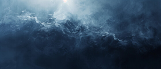 Abstract background, fog and clouds in the style of dark blue and gray, fluid brushwork in dark white and light navy blue, atmospheric watercolor background - obrazy, fototapety, plakaty