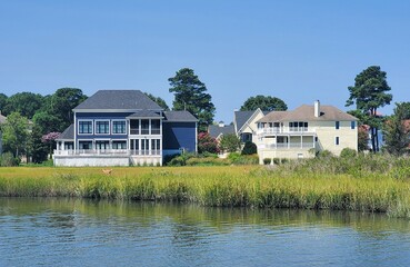 The view of the waterfront homes by the bay near Rehoboth Beach, Delaware, U.S.A