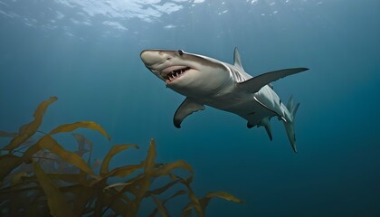 A Hammerhead Shark Gliding Through A Kelp Forest Upscaled 2 - obrazy, fototapety, plakaty