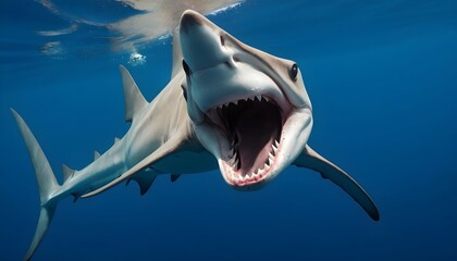 A Hammerhead Shark With Its Mouth Open Showing Its Upscaled 8 - obrazy, fototapety, plakaty