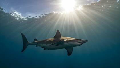 A Hammerhead Shark With Sunlight Filtering Through Upscaled 11 - obrazy, fototapety, plakaty