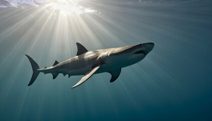 A Hammerhead Shark With Sunlight Filtering Through Upscaled 13 - obrazy, fototapety, plakaty