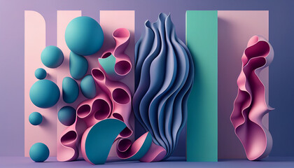Abstract 3D Render with Organic, Undulating Forms. Trendy Pink and Blue Background. Pink and Blue 3D Wavy Geometry, Ai generated image (1)