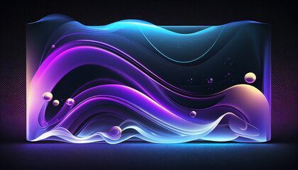 Abstract blue and purple liquid wavy shapes futuristic banner. Glowing retro waves. Saphire  volume liquid gradient dynamic twisted shape on black decorative 3d object. Ai generated