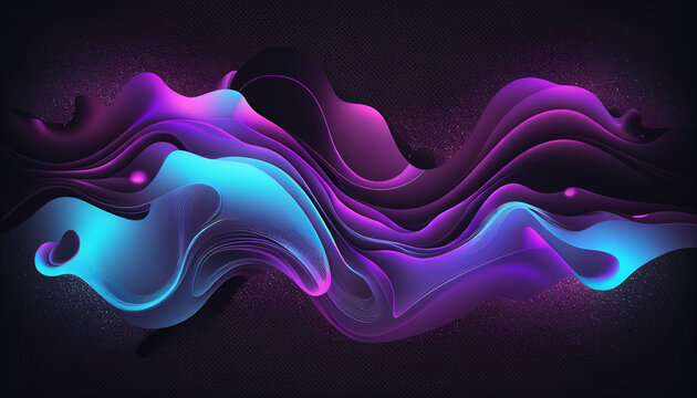 Abstract blue and purple liquid wavy shapes futuristic banner. Glowing retro waves. Saphire  volume liquid gradient dynamic twisted shape on black decorative 3d object. Ai generated
