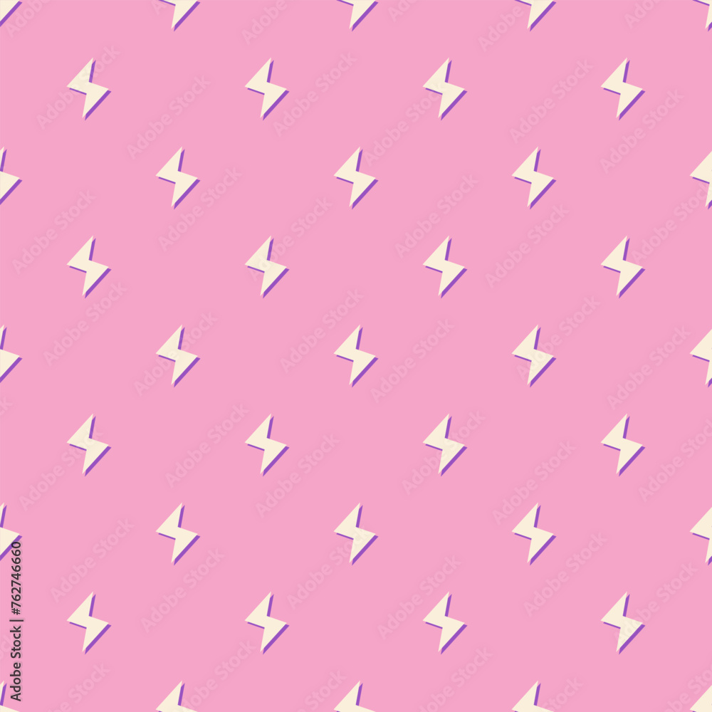 Poster retro vector seamless pattern with lightning. flat design. yellow lightnings on pink background.