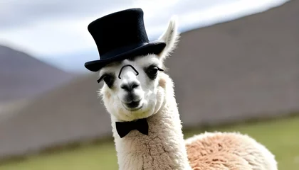 Deurstickers A Llama Wearing A Top Hat And A Monocle Upscaled 3 © Zulema