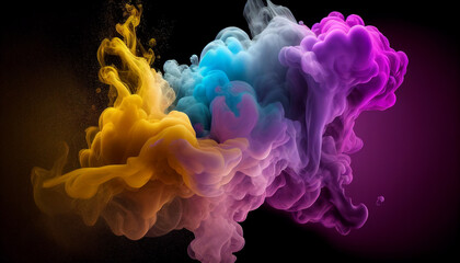 Abstract clouds of color smoke colorful texture background. Colored fluid powder explosion, dust, vape smoke liquid abstract clouds, Ai generated image