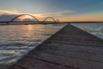 jk bridge with sunset in brasilia, brazil