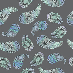 Hand draw seamless pattern with arabic, oriental, indian motiv. Traditional ornament, paisley