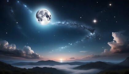 Fototapeta na wymiar Ethereal Celestial Night Sky With A Full Moon St Upscaled 3
