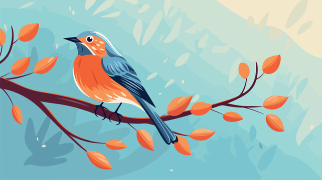 Bird in tree flat vector illustration isolated back