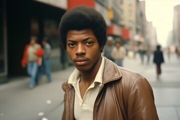 Man on a city street serious face in 1970s