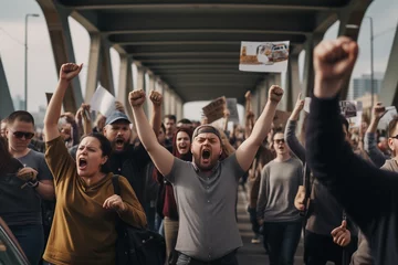 Zelfklevend Fotobehang Verenigde Staten Crowd of people protesting on a street