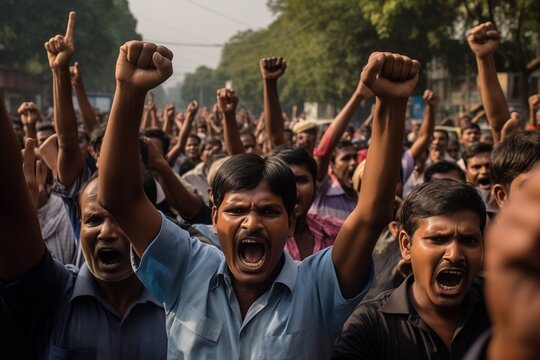 Crowd of people protesting on a street