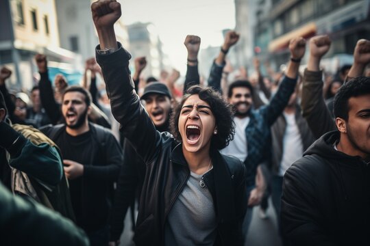 Crowd of people protesting on a street