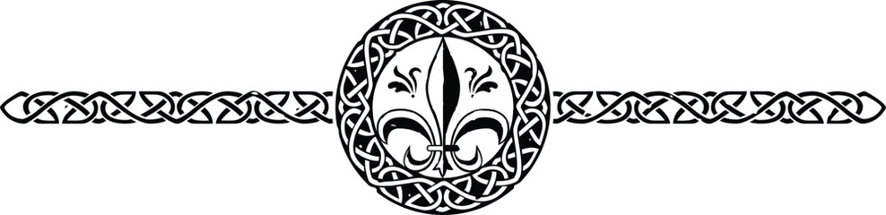 Ornate Celtic Pattern Circle Header with Fleur de Lis - obrazy, fototapety, plakaty