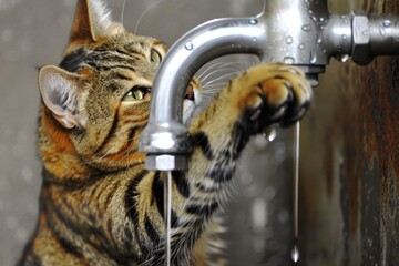 Cat Playing With Water Faucet