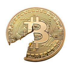 Cryptocurrency Update: Bitcoin Halving and the Broken Golden Coin, Isolated on Transparent Background, PNG - obrazy, fototapety, plakaty