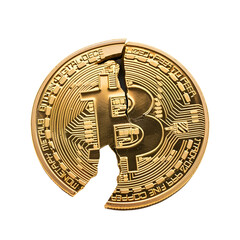 The Golden Coin of Bitcoin: Broken Post-Halving, Isolated on Transparent Background, PNG - obrazy, fototapety, plakaty